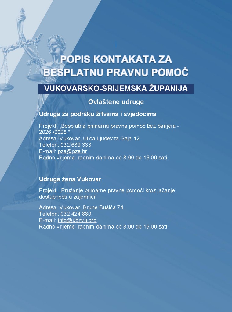 Popis kontakata – upravni odjel